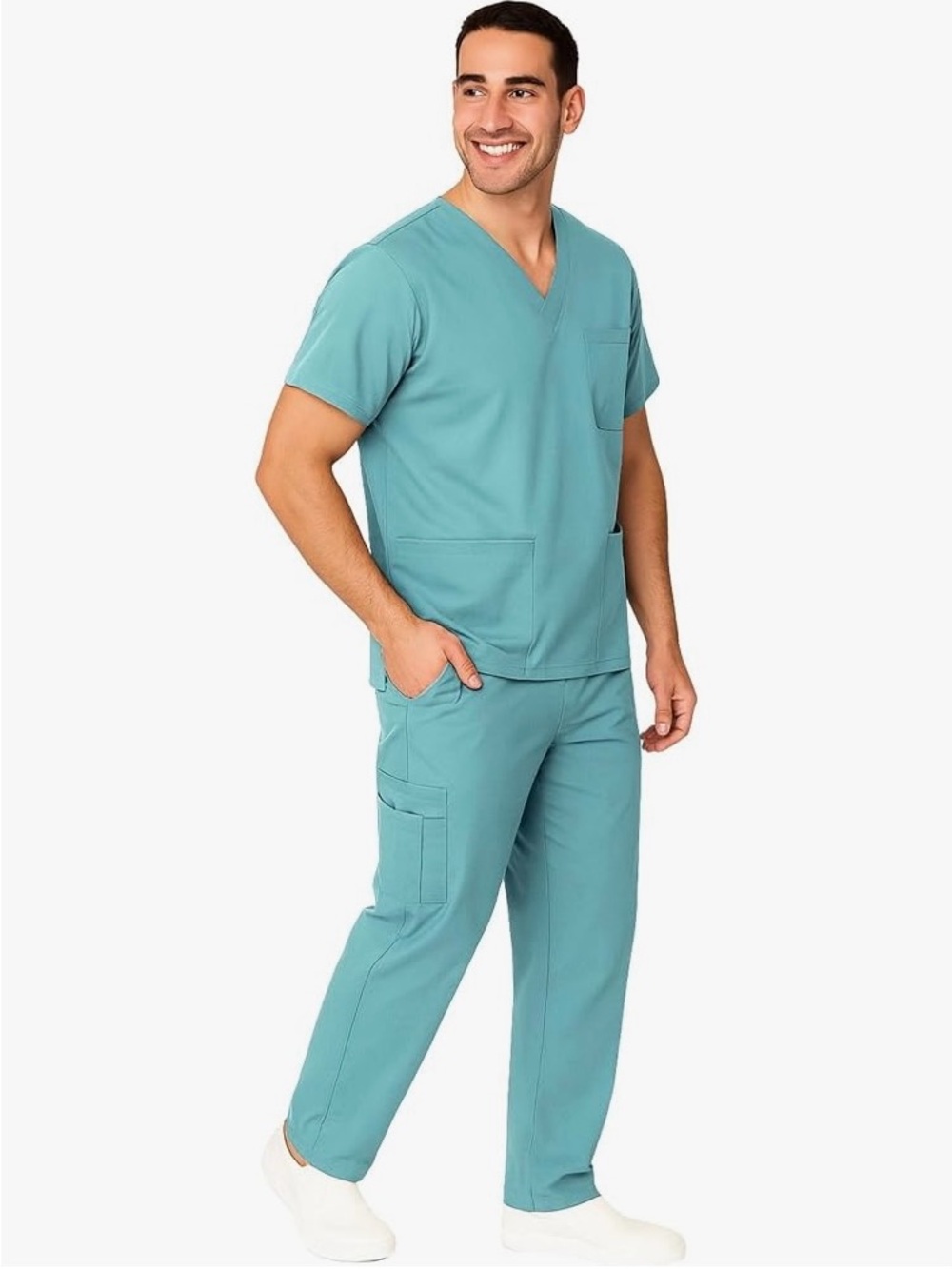 NWT Men's M&M Misty Green Scrub Top Size L
